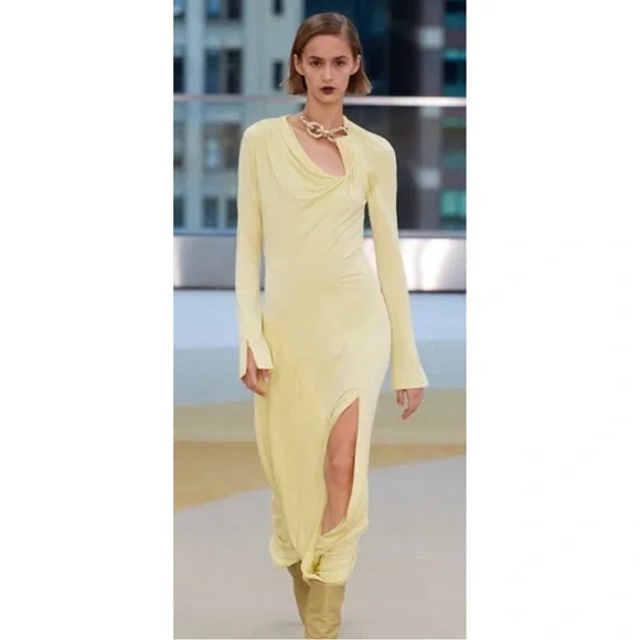 JONATHAN SIMKHAI Ramona Draped Long Sleeve Gold Detail Jersey Maxi Dress Sz  L